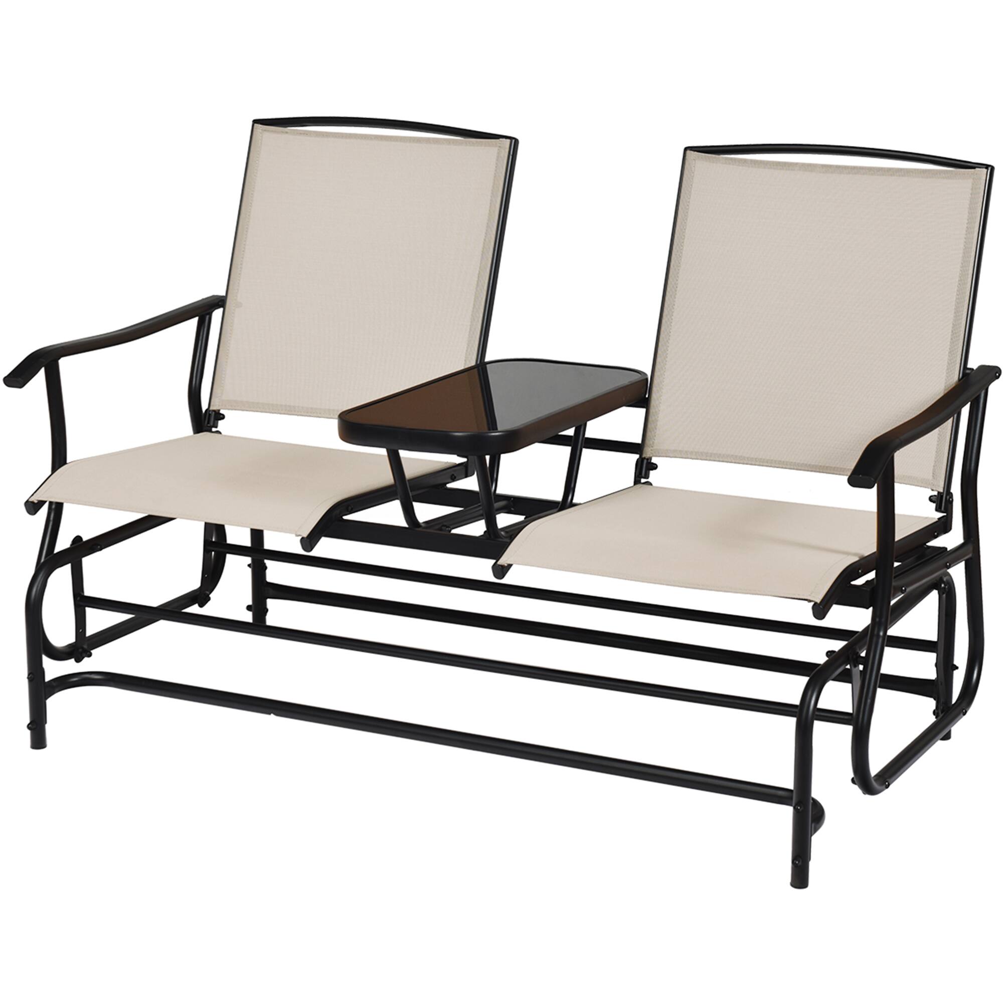 Alt View 3. Gymax - Gymax Patio 2-Person Glider Rocking Char Loveseat Garden w/ Tempered Glass Table - White.