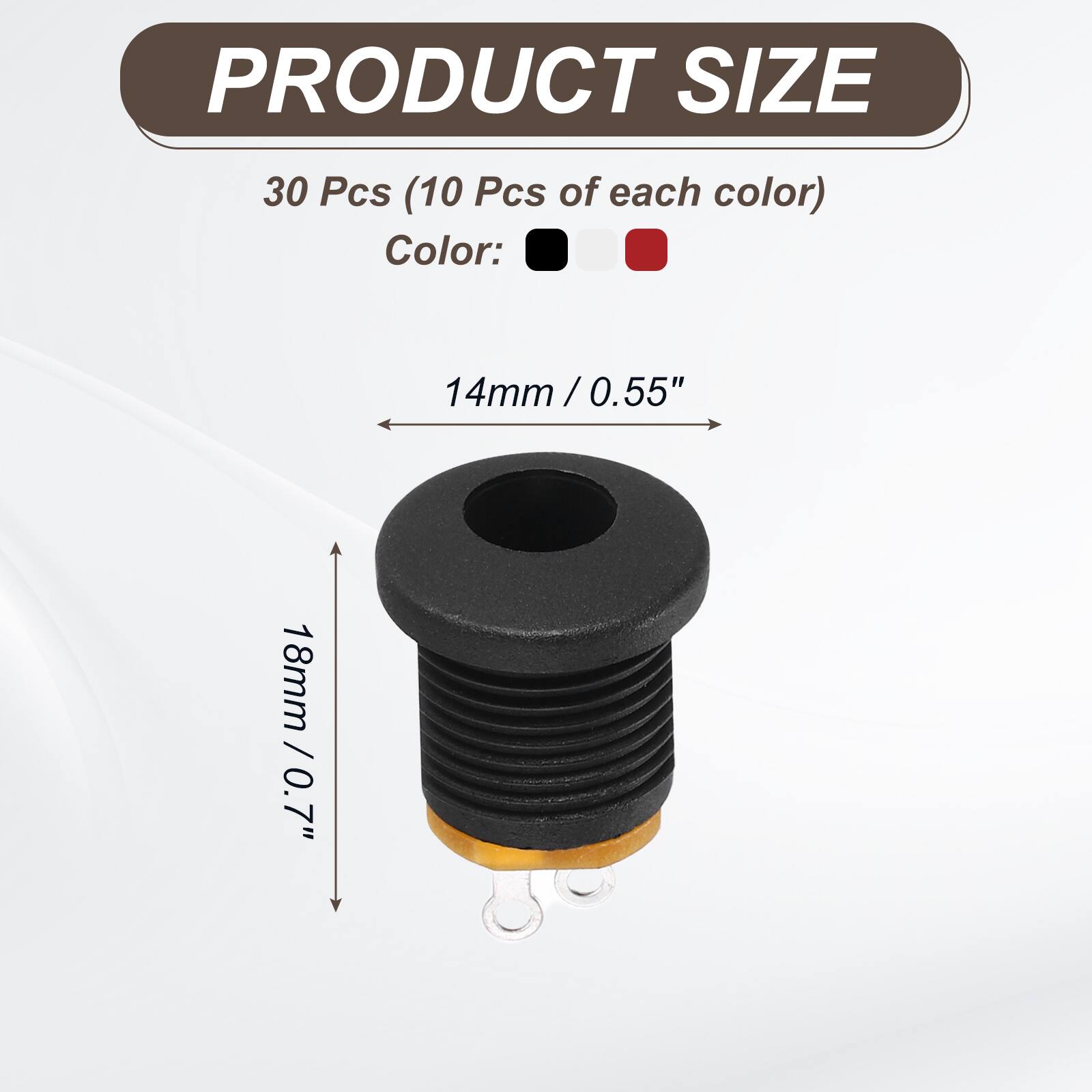 PRODUCT SIZE  
30 Pcs (10 Pcs of each color)  
Color: 14mm / 0.55" / 18mm / 0.7"