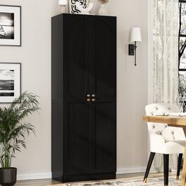 Aheaplus - 80" Tall Arched Storage Cabinet: 4-Door 6-Tier Wooden Pantry w/Adjustable Shelves, Wall-Fit for Home/Office/Kitchen - Black