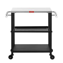 FEASTO - 3-Shelf Movable Grill Table with Adjustable Shelf - Black