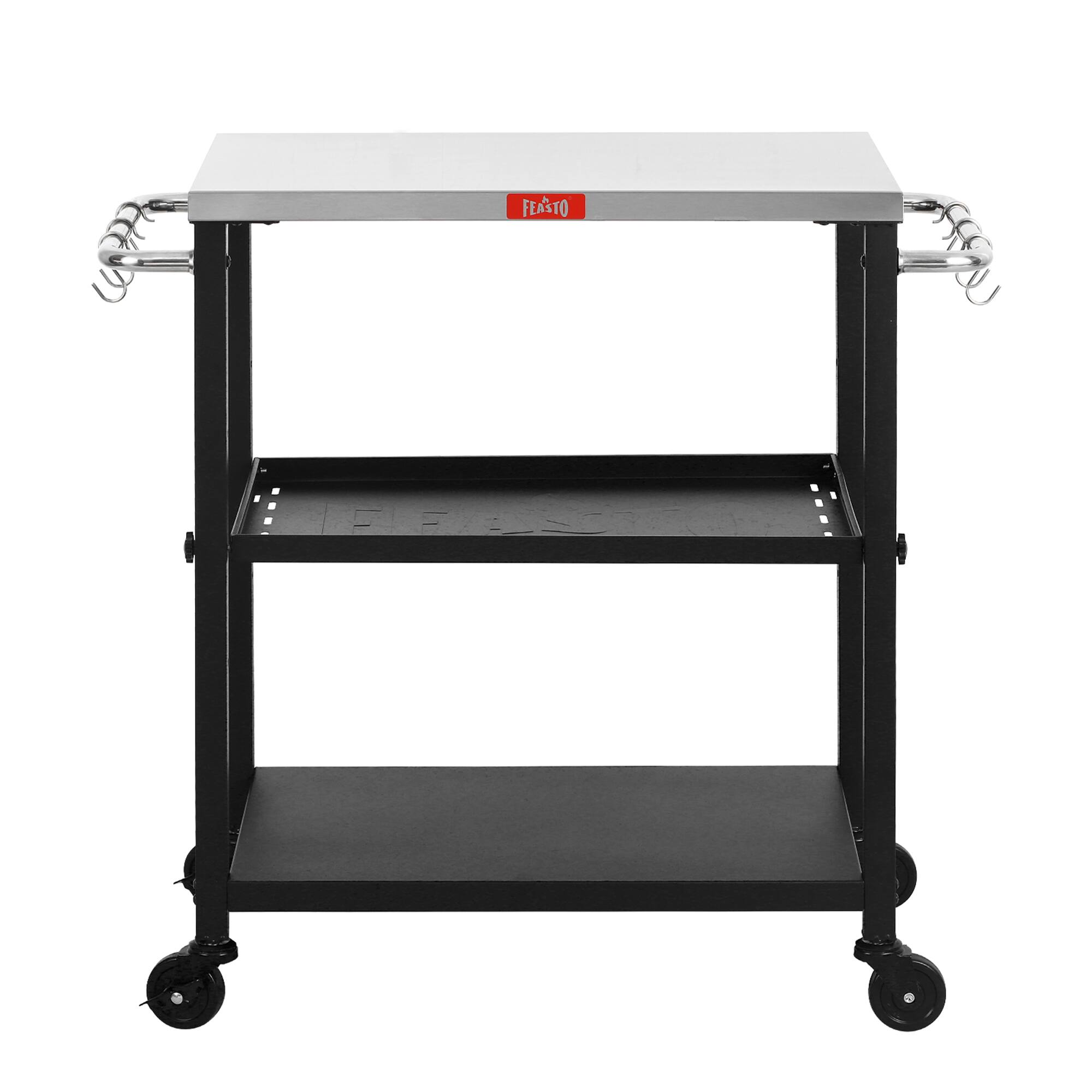 Front. FEASTO - FEASTO 3-Shelf Movable Grill Table with Adjustable Shelf - Black.