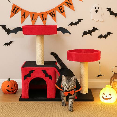 Alt View 8. Winado - 26in Halloween Gothic Cat Tree Tower with Spacious Cat Condo, Scratching Ladder for Cat Toy Indoor Holiday Decoration.