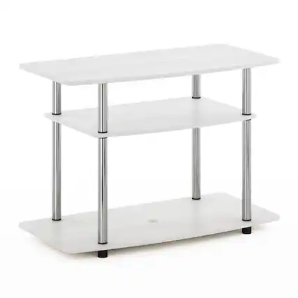 Front. Furinno - Turn-N-Tube No Tools 3-Tier TV Stands - White Oak/Stainless Steel.