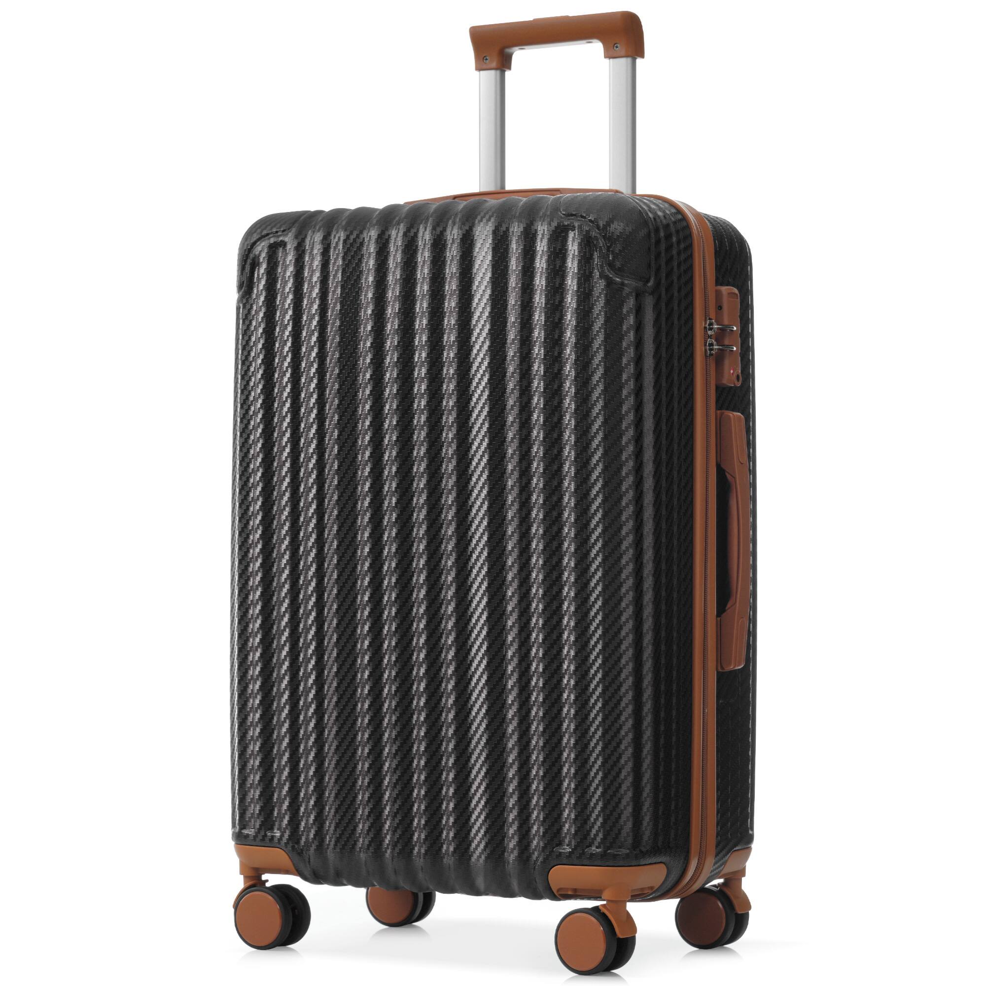 Alt View 8. Ecooso - 6-Piece ABS Hard Shell Luggage Set with Spinner Wheels, TSA Lock, Side Hooks, Carry-On & Checked - Black Brown.
