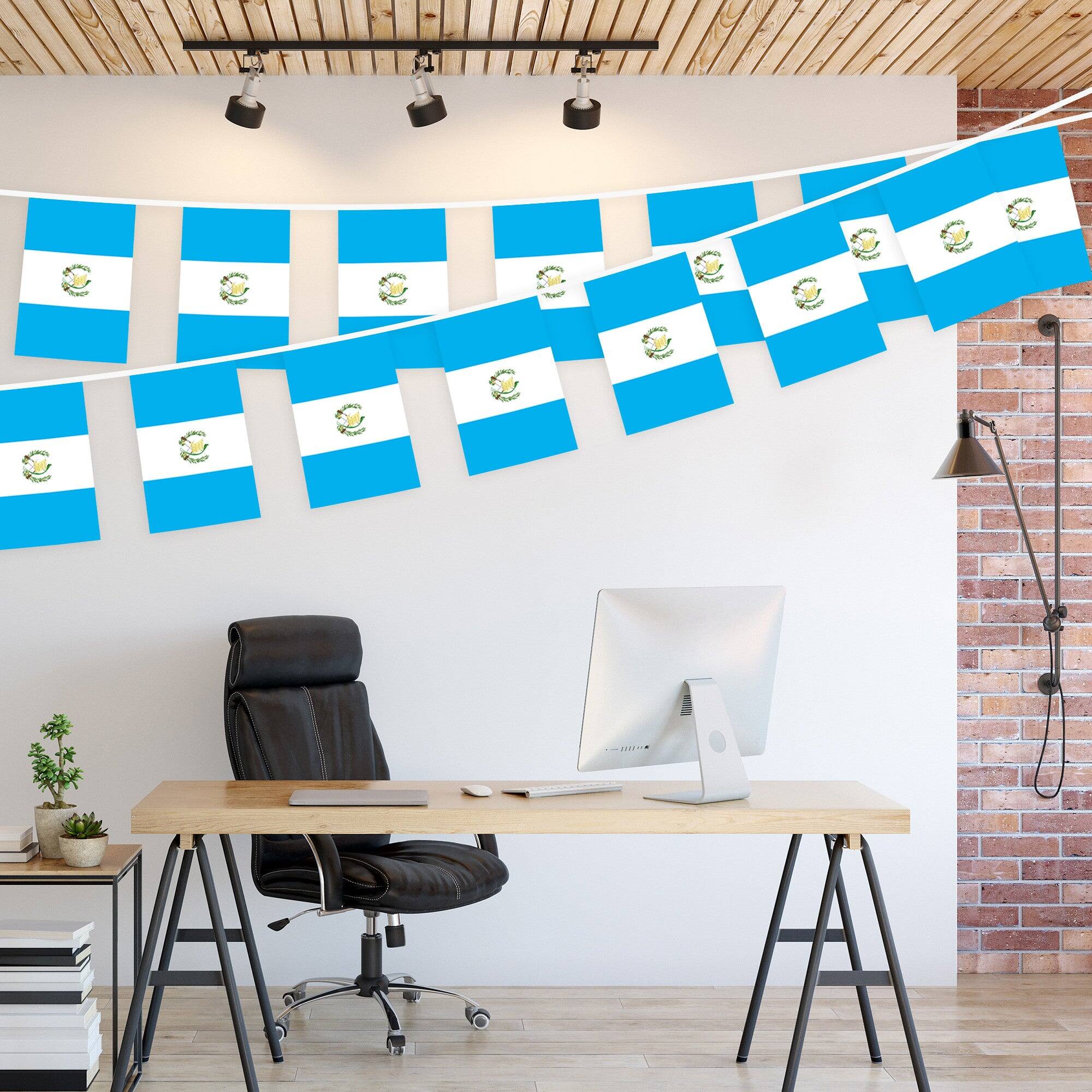 Left. G128 - Guatemala Guatemalan Bunting Banner - 8.2 x 5.5 in Flags, 33 ft String, 150D Polyester. - Assorted Colors.