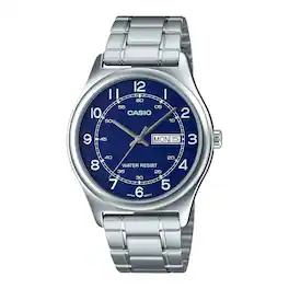 Casio - Men’s Blue Dial Stainless Steel Bracelet Watch - MTP-V006D-2BUDF - Silver