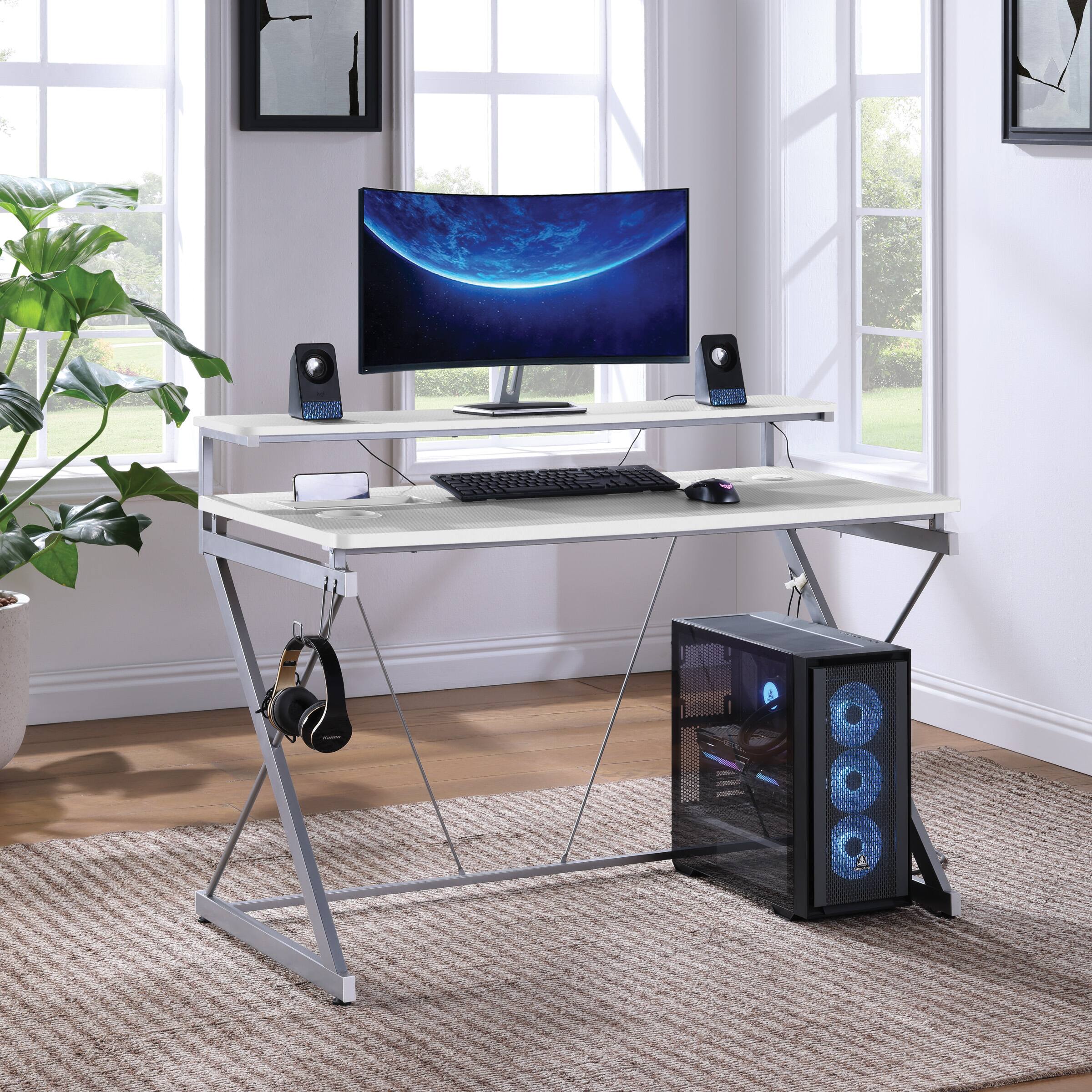 Alt View 13. OSP Home Furnishings - Emulator Gaming Desk - White/ Carbon.