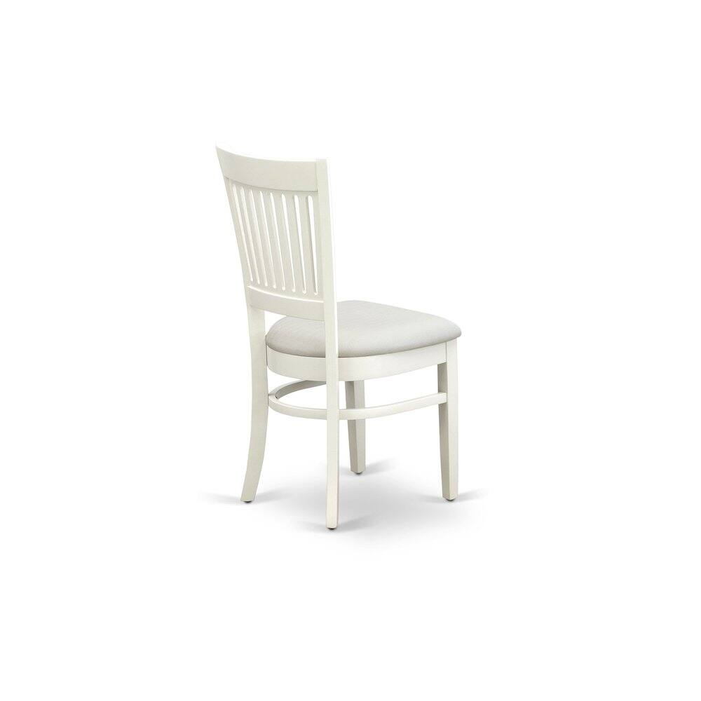 Angle. East West Furniture - AMVA3-LWH-C - 3-Piece Dinette Set- 2 Dining Room Chair and Round Dining Table - Linen Fabric Seat and Slatted Chair - Linen White.