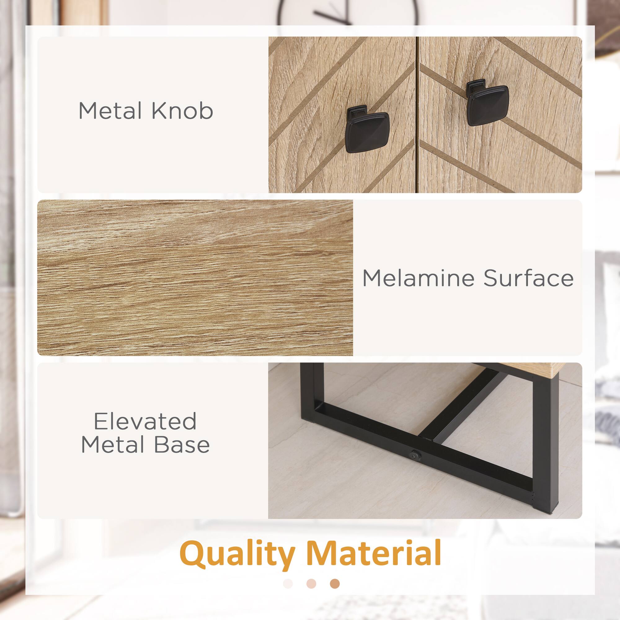 Metal Knob  
Melamine Surface  
Elevated Metal Base  
Quality Material