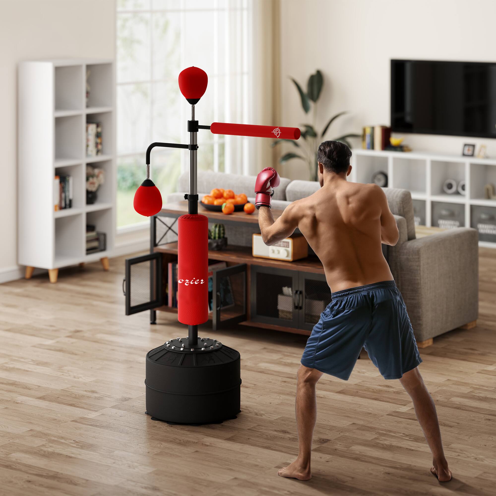 Alt View 1. Soozier - Boxing Punching Bag Stand with 2 Speedballs, 360° Relax Bar - Red.
