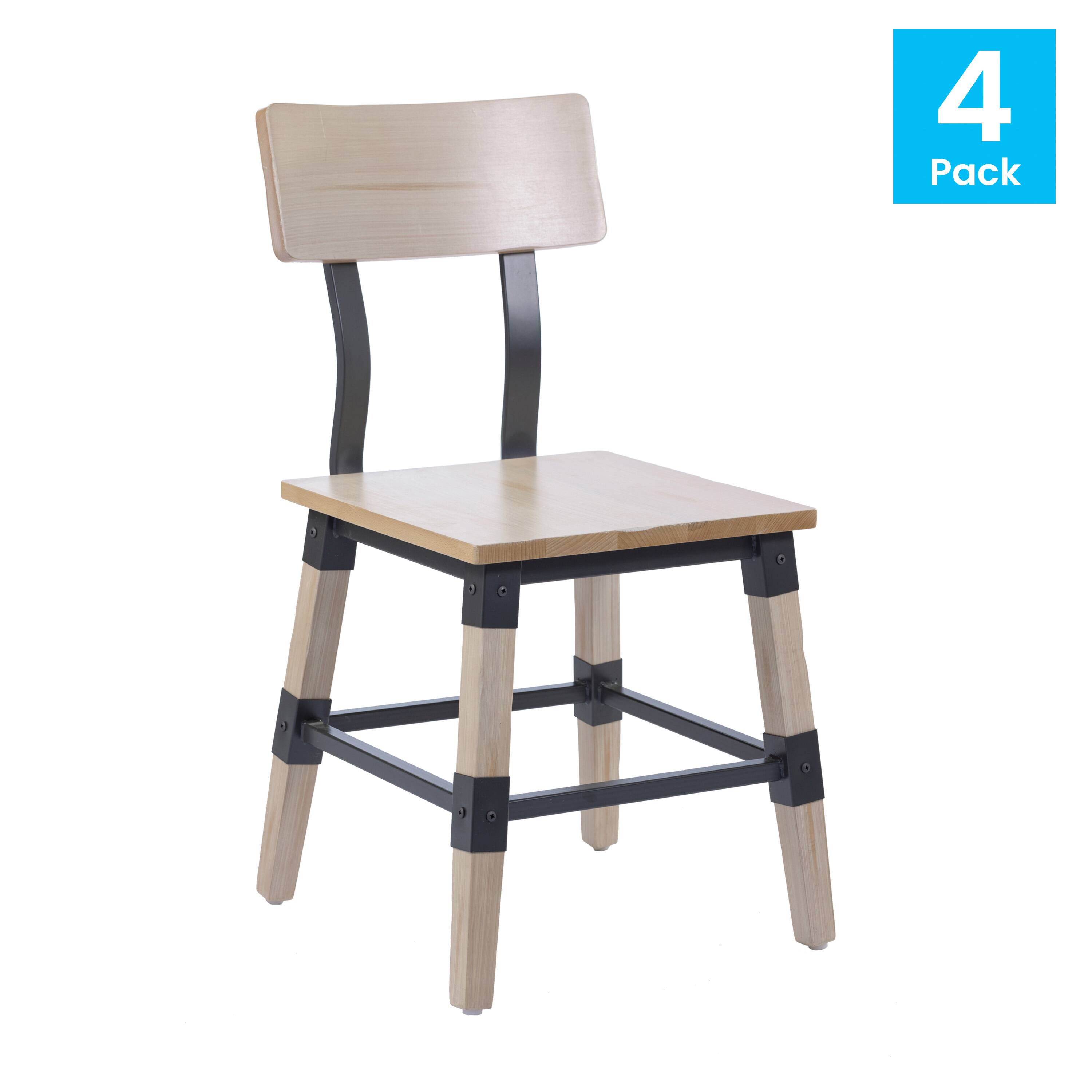Alt View 1. Emma + Oliver - 4 Pack Commercial Grade Rustic Antique Industrial Style Wood Dining Chair - Antique White.