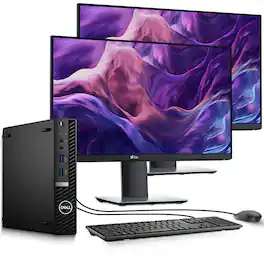 Dell - Refurbished Excellent - OptiPlex Tiny Desktop Computer PC | Intel Core i5-10th 2.30 GHz | 8GB RAM | 128GB SSD | Dual 19" LED | Wi-Fi | Win11 - Black