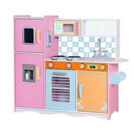 Lil' Jumbl - Kids Kitchen Set, Wooden Pretend Play Kitchen with Sounds & Accessories - Pink - Colorful