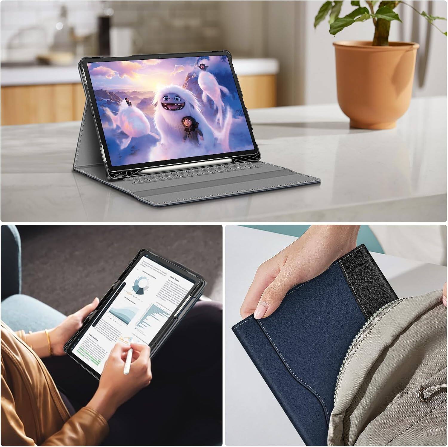 Alt View 3. Fintie - Portfolio Case for Samsung Galaxy Tab S10 Lite/ Tab S10 FE/ Tab S9 FE/ Tab S9, Multiple Angle Business Cover with Pocket - Navy.