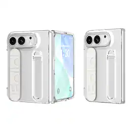 Dteck - Rugged Case for Apple iPhone Duo 2026 Built-in Screen Protector Shockproof Wristband Foldable Kickstand Cover - Clear
