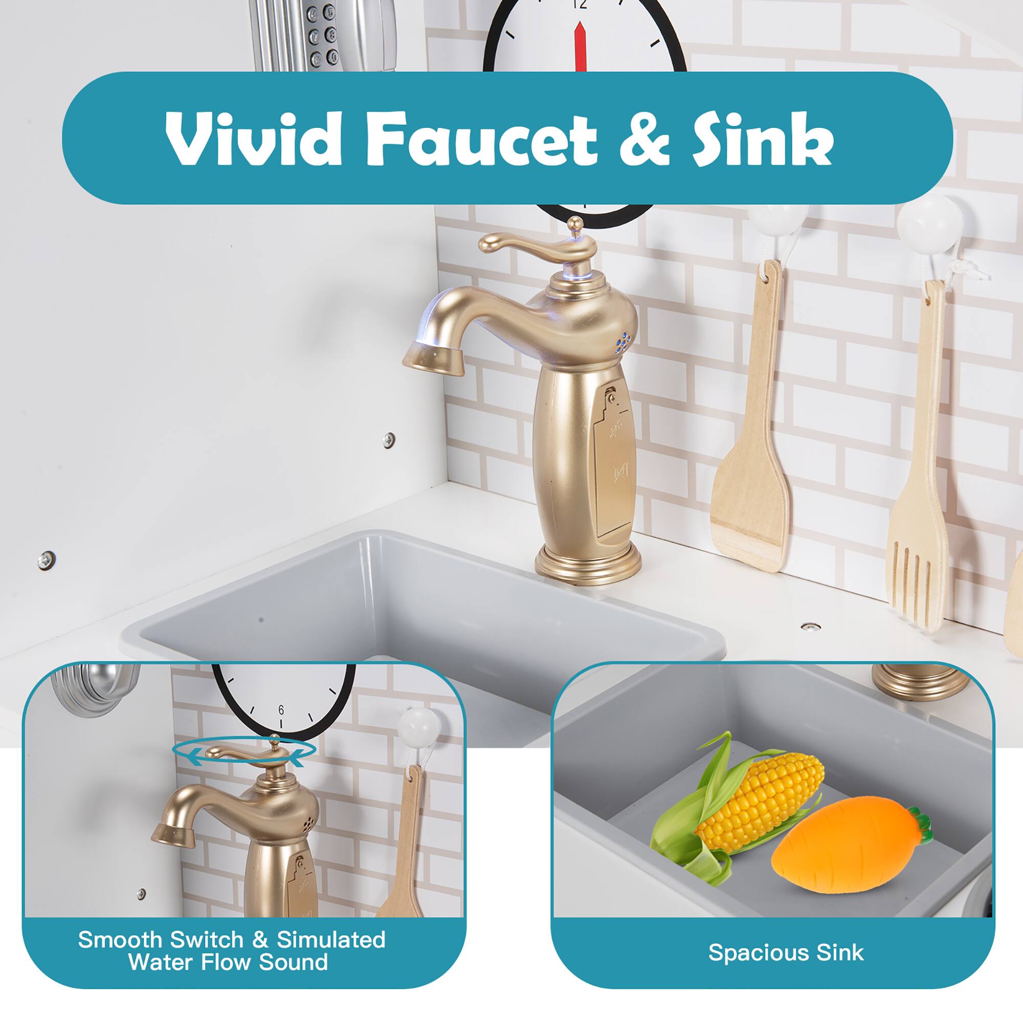 Vivid Faucet & Sink

Smooth Switch & Simulated Water Flow Sound

Spacious Sink