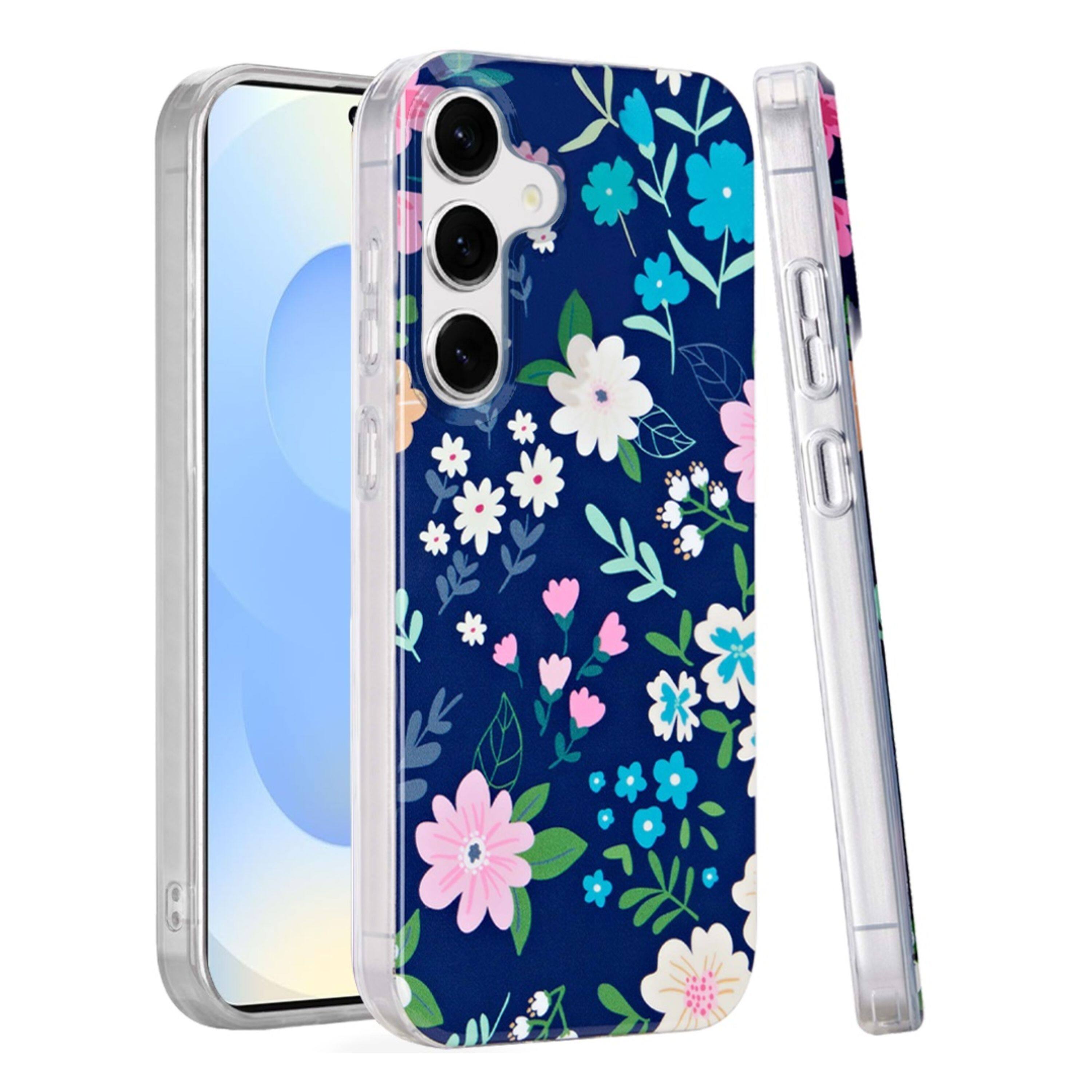 Angle. Kitcheniva - Layer In Mold Design TPU Case With Tempered Glass For Samsung S25/S24 Galaxy Floral - Multicolor.