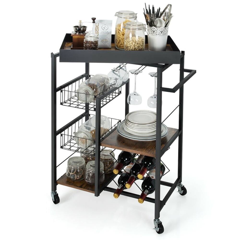 Left. Kadyn - Kitchen Island Cart on Wheels with Removable Top and Wine Rack-Rustic Brown, Storage Rack Microwave Oven Stand - Brown.