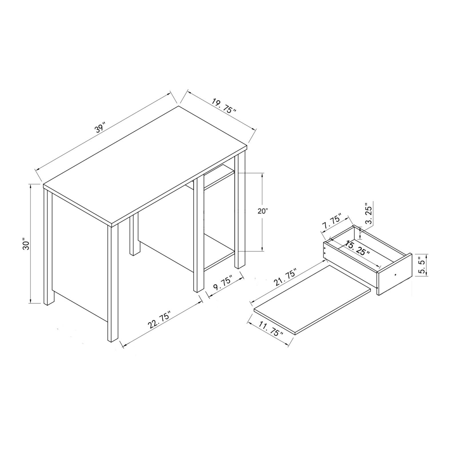 39"  
19.75"  
30"  
22.75"  
20"  
21.75"  
11.75"  
25"  
7.75"  
3"  
15.25"  
15.25"  
5"  
5"