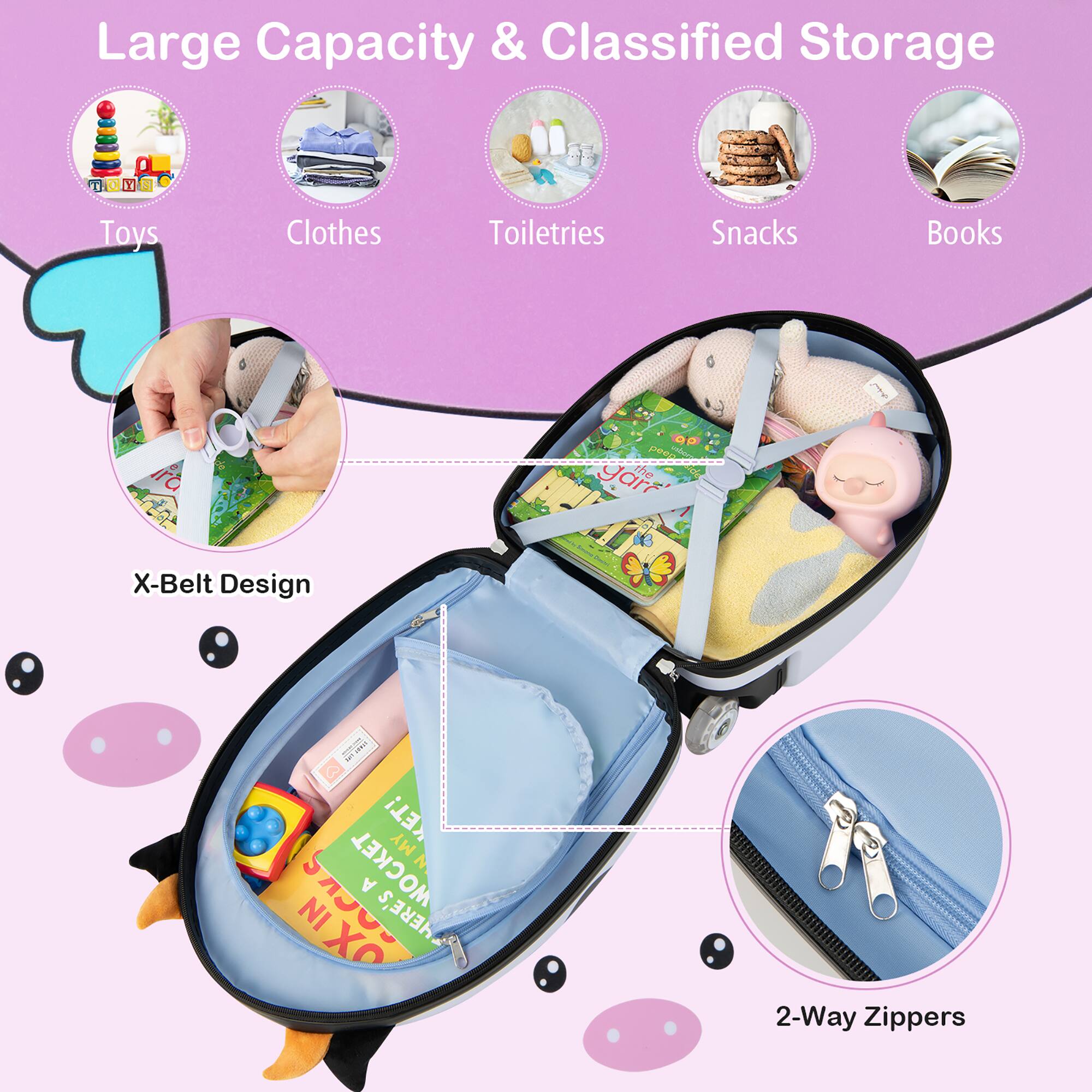 Large Capacity & Classified Storage "1 J B Toys Clothes Toiletries Snacks Books X-Belt Design 2-Way Zippers"