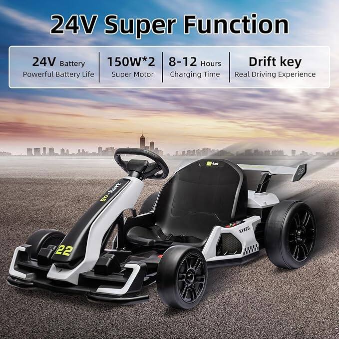 24V Super Function

- 24V Battery
  - Powerful Battery Life

- 150W*2
  - Super Motor

- 8-12 Hours
  - Charging Time

- Drift key
  - Real Driving Experience

22 SPEED