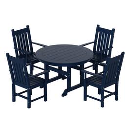 WestinTrends - Malibu 5 Piece Outdoor Patio Dining Set Outdoor Round Table and Armchair Set - Navy Blue