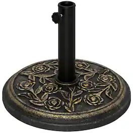 PULUZ - 8 inch 20 lbs Round Resin Umbrella Base Stand Market Parasol Holder with Decorative Rose Floral Pattern & Easy Setup - Bronze