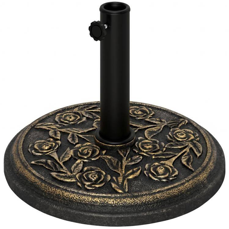 Front. PULUZ - 8 inch 20 lbs Round Resin Umbrella Base Stand Market Parasol Holder with Decorative Rose Floral Pattern & Easy Setup - Bronze.