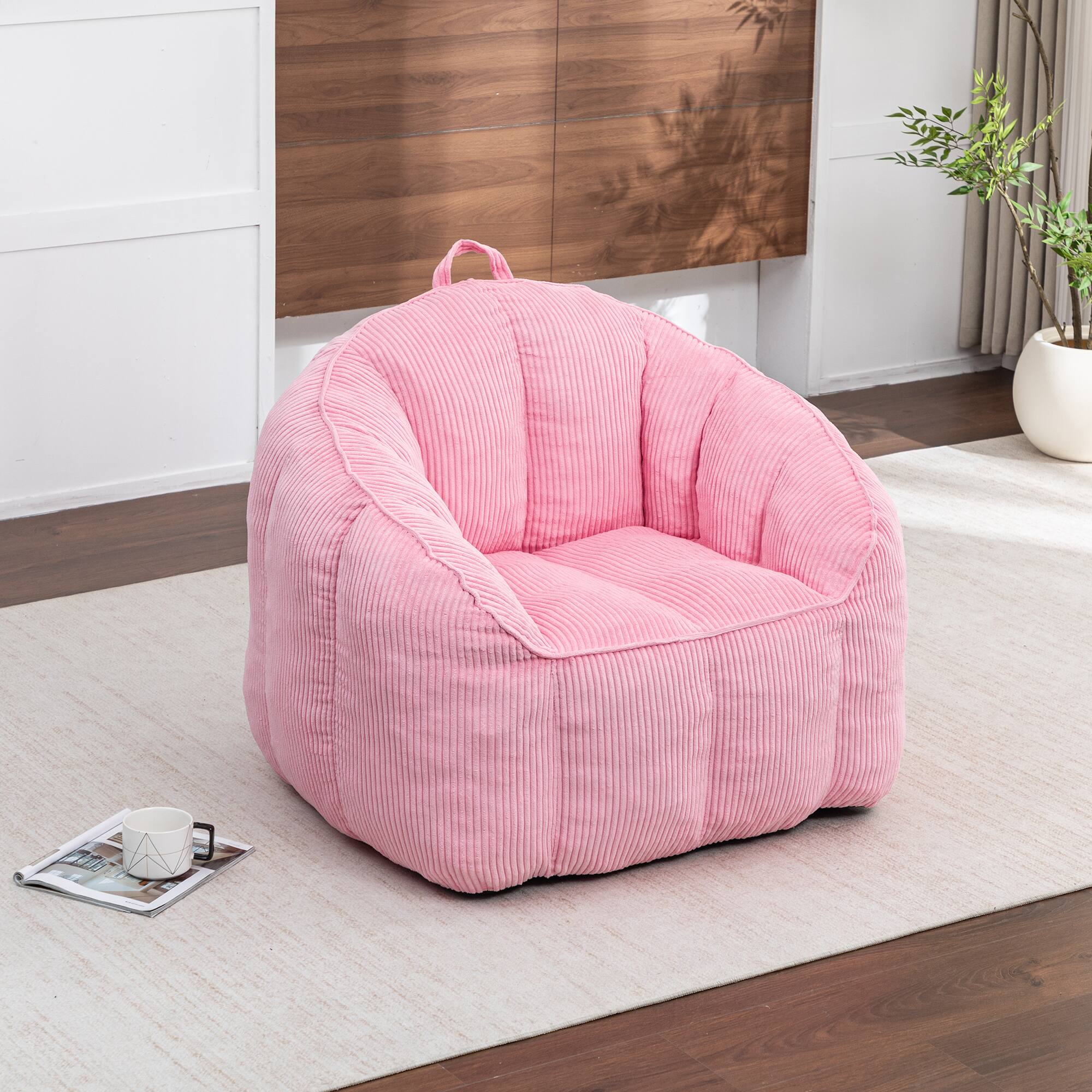 Left. LOVMOR - 39 Inch Corduroy Bean Bag Chairs For Living Room Bedroom Apartment Textured Ribbed Cozy Indoor Seating Comfort - Pink.