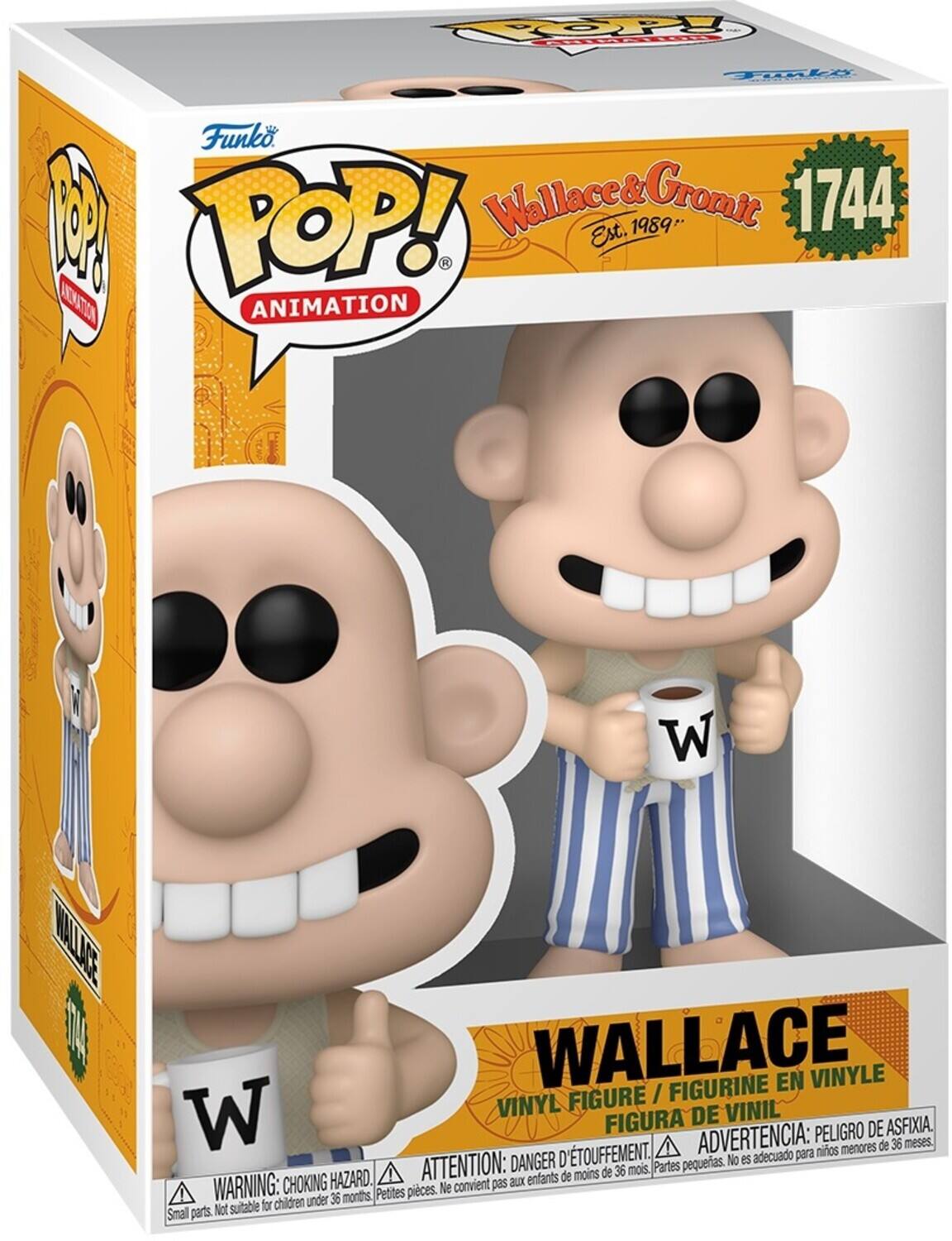 Funko Pop! Wallace & Gromit 1744 Est. 1989 Animation W Wallace Figurine en Vinyle Figure I W Vinyl De Vinil Figura Peligro de Asfixia. D'touffement. Advertencia: para niños menores de 36 meses. Danger pequeñas. No es adecuado Hazard. Attention: aux enfants de moins de 36 mois. Partes Petites pices. Ne convient pas children under 36 months, Not suitable for Small parts. Choking