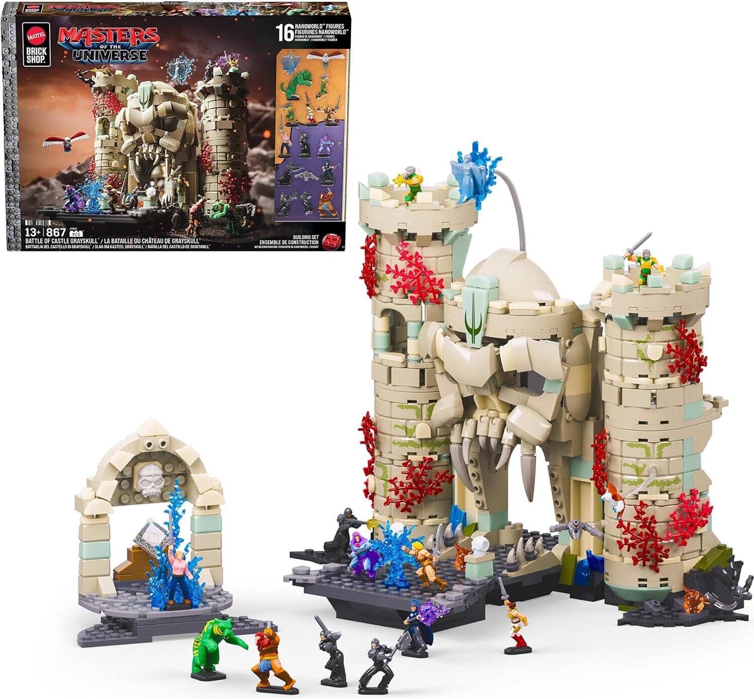 MATTEL MASTERS OF THE UNIVERSE BRICK SHOP.  
NANOWORK D. FIGURES 16 FIGURANES NANOWORLD  
- 13+ | 867 BATTLE OF CASTLE GRAYSKULL / LA BATAILLE DU CHATEAU DE GRAYSKULL  
FAMILIAN DEL CASTILLO GRAYSKULL  
PELISH DONG SET ENSEMBLE DE CONSTRUCTION