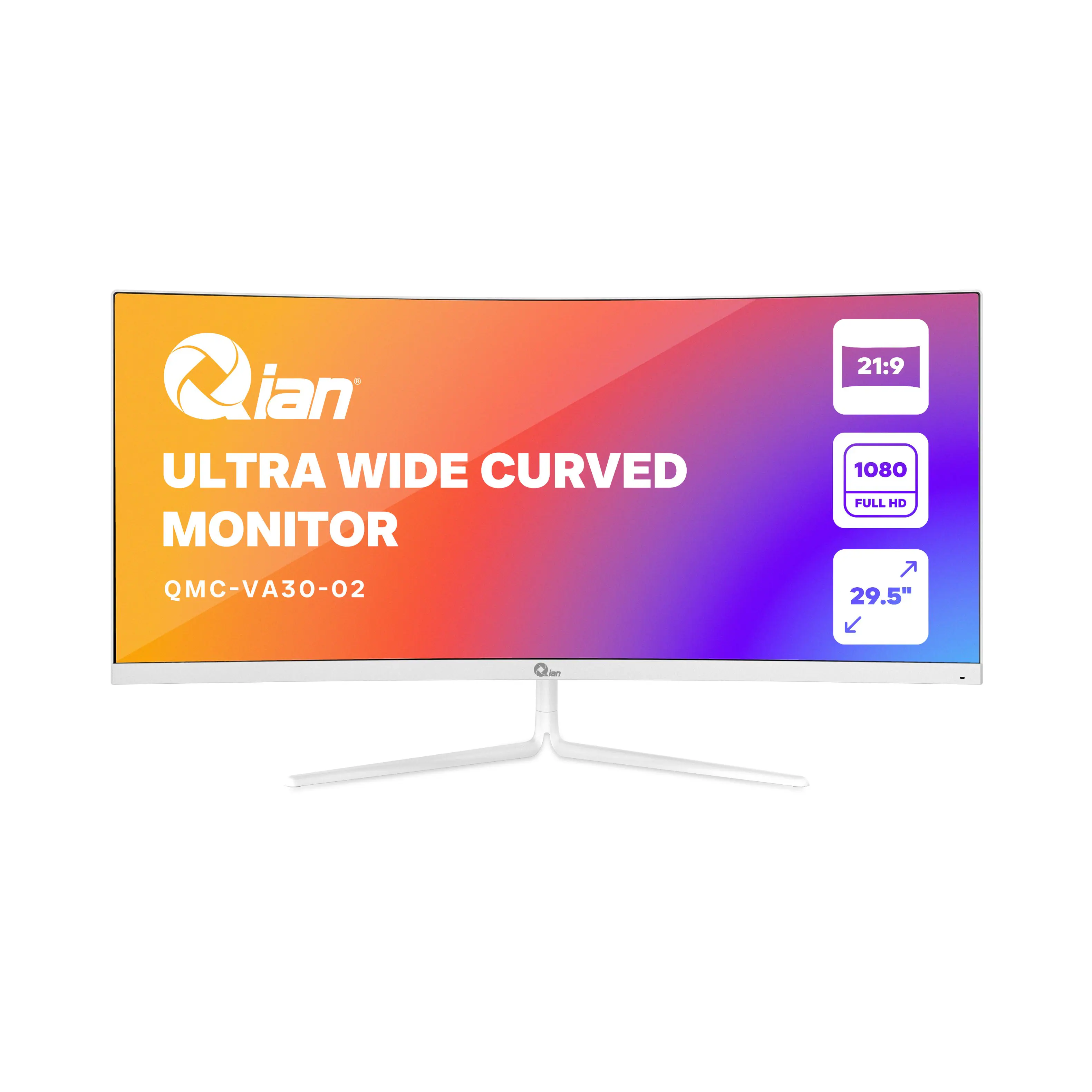 Qian - Curved Monitor. Ultrawide, 200Hz, 1080p FHD, HDMI, Display Port. Model QMC-VA30-02 - White