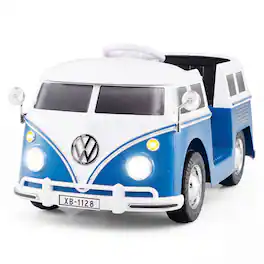 Costway - 12V Licensed Volkswagen Ride-on Bus with Cup Holder, LED Headlights, Music & Horn - Blue