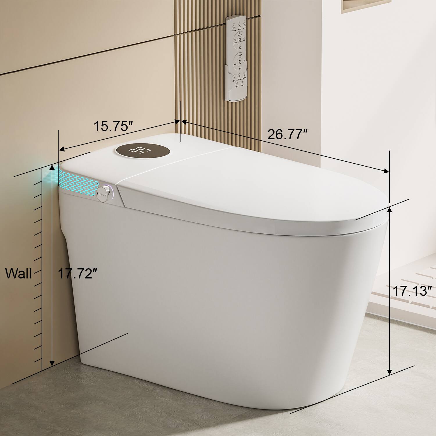 - 15.75"
- 26.77"
- Wall 17.72"
- 17.13"