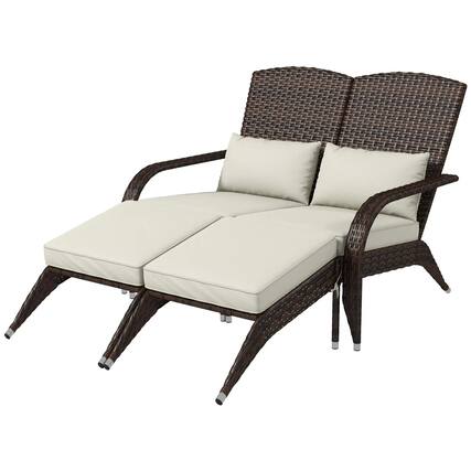 Front. Resenkos - Resenkos Dual Seater Wicker Adirondack, High-Back Fire Pit Lounge, Comfortable Cushions, Cream White - Cream White.