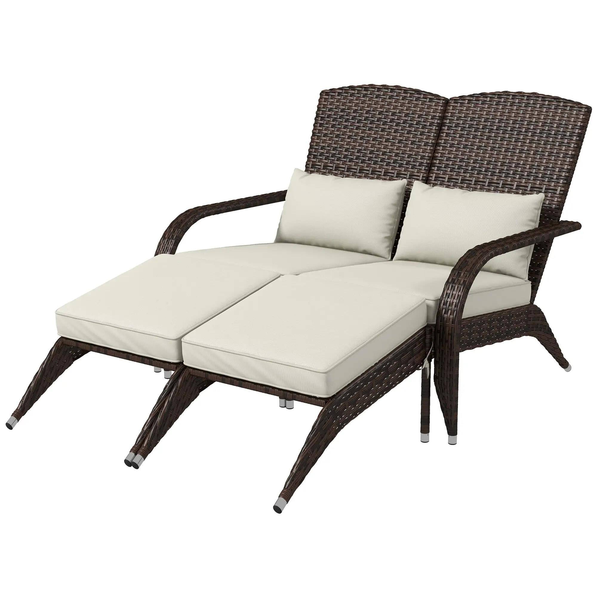 Front. Resenkos - Resenkos Dual Seater Wicker Adirondack, High-Back Fire Pit Lounge, Comfortable Cushions, Cream White - Cream White.
