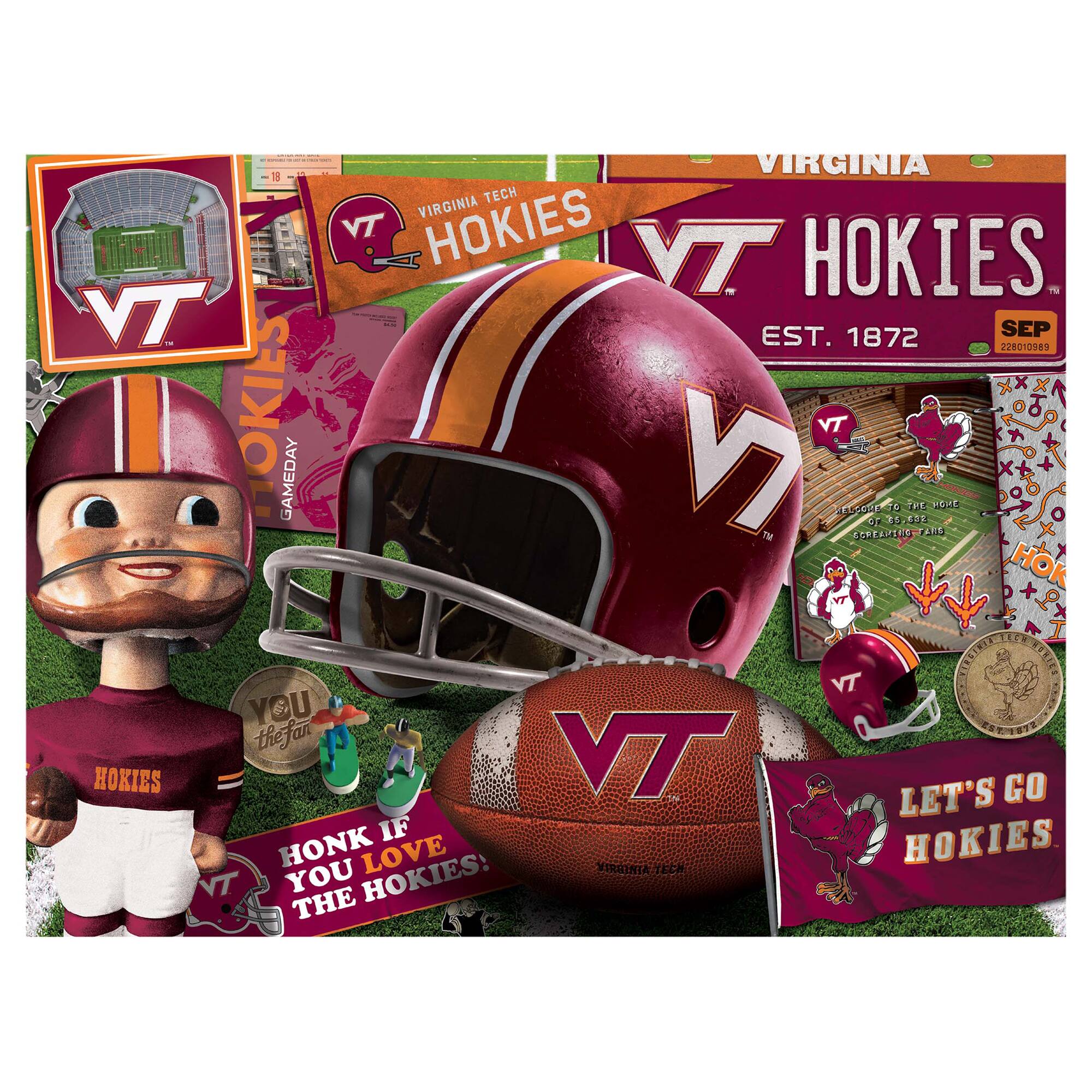 Sure, here is the corrected and grouped text from the image:

---

**Virginia Tech Hokies**

- **VT HOKIES**
- **EST. 1872**
- **SEP 22801089**

**GAMEDAY**

- **HONK IF YOU LOVE THE HOKIES!**
- **LET'S GO HOKIES**

**Welcome to the Home of the Hokies**

- **YOU THE FAN**

**Virginia Tech**

- **HOKIES**

**Let's Go Hokies**

---

This text is organized based on the visible elements in the image.