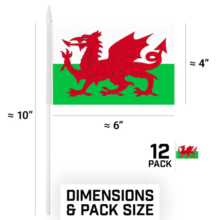 Activity Design Sk Format G128 Wales Handheld Stick Flags, 12 Pack, 4 x 6 in, 150D Polyester with ...