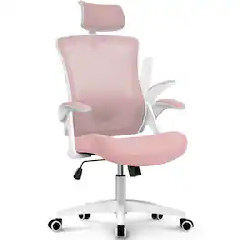 Celtoss - Office Desk Chair Computer High Back Support Mesh Comfy Adjustable Ergonomic Headrest Lumbar Rolling Flip-up Armrests - Plastic Base-Pink