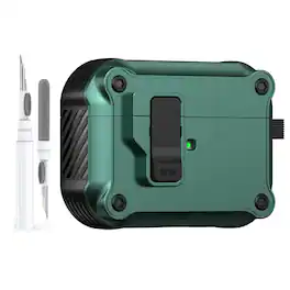 Dteck - For Airpods 5th Gen/Airpods 4th Safety Lock Shockproof Rugged Case with Keychain+Cleaner Pen - Green