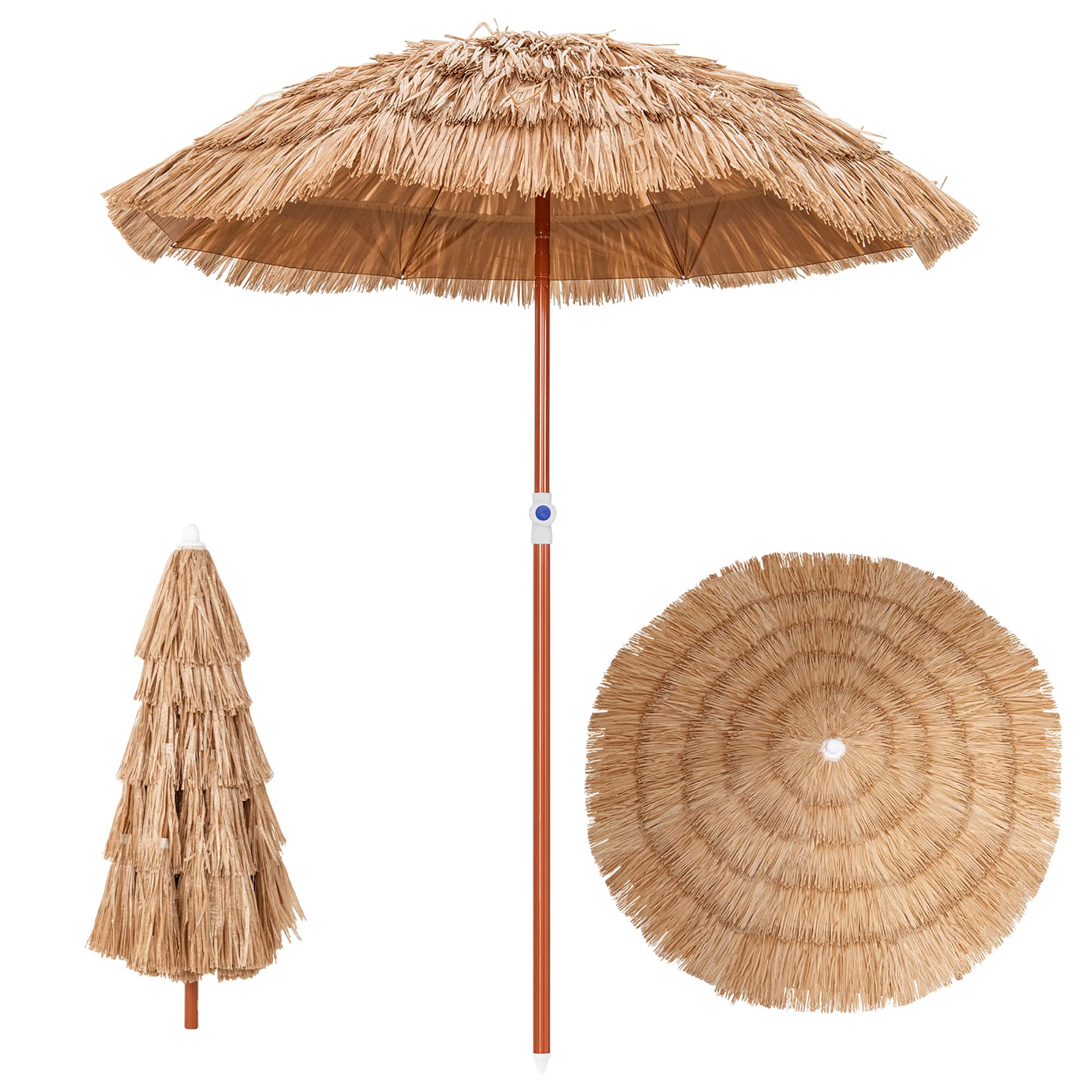 Costway - Patio 6FT Tropical Thatched Tiki Beach Umbrella Portable Outdoor Market Tilt - Natural price history on PriceWatchPro