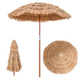 Costway - Patio 6FT Tropical Thatched Tiki Beach Umbrella Portable Outdoor Market Tilt - Natural