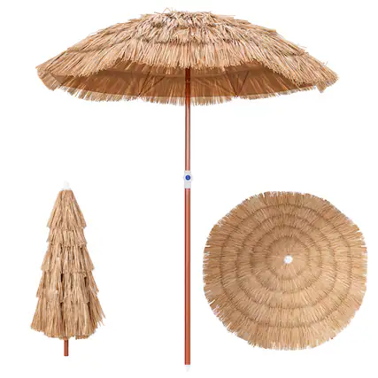 Front. Costway - Costway Patio 6FT Tropical Thatched Tiki Beach Umbrella Portable Outdoor Market Tilt - Natural.