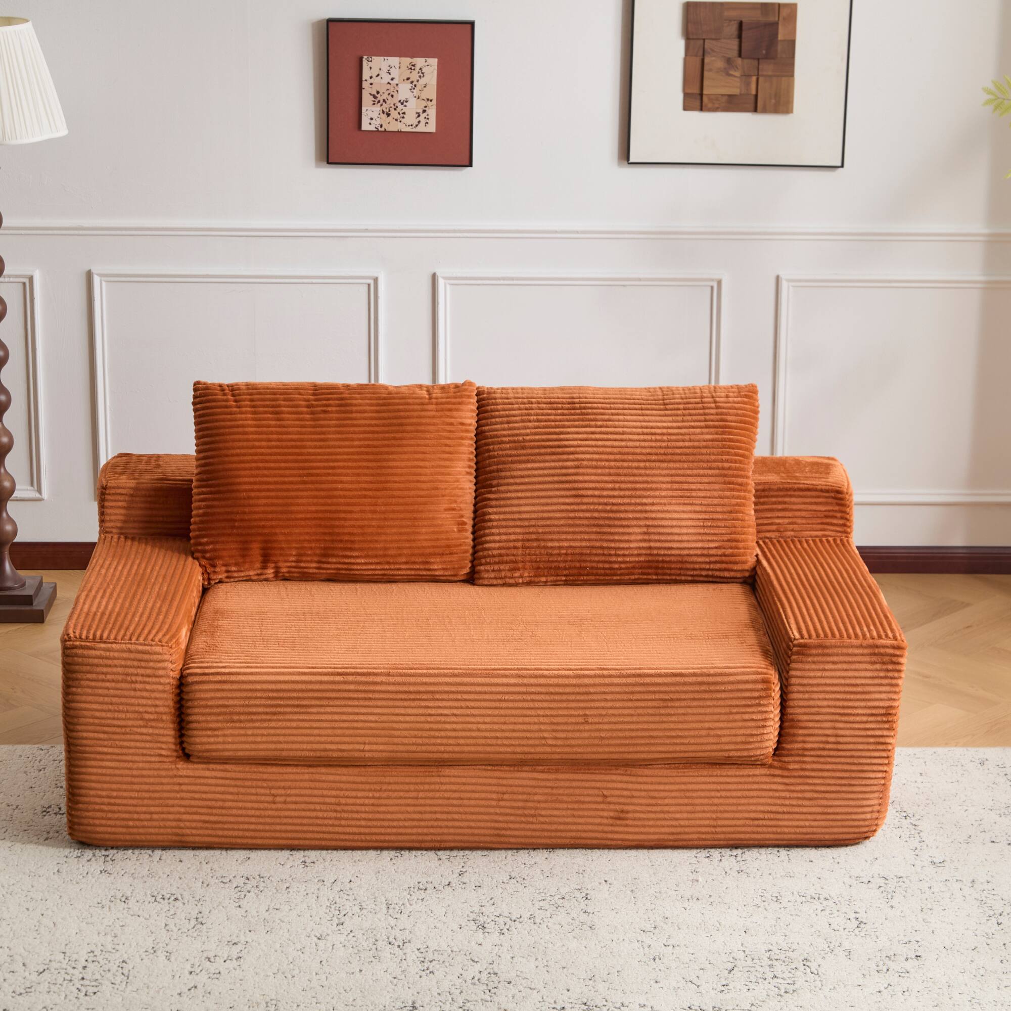 Alt View 5. GOODSILO - Modern Corduroy Loveseat Sofa Bed | Reversible Cushions & Deep Seating for Compact Spaces - Orange.