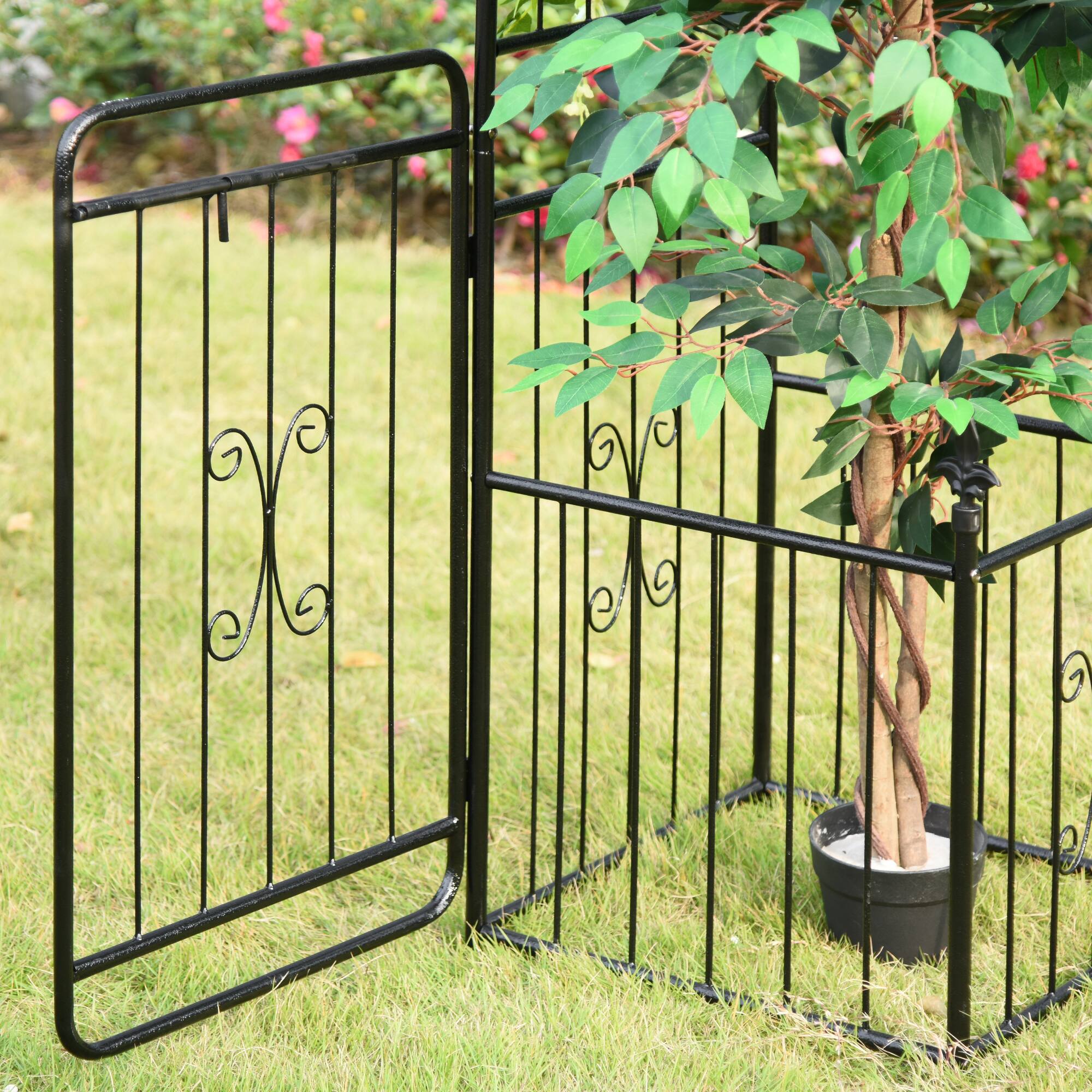 Alt View 7. Outsunny - 86" Garden Arch Arbor, Metal Arch Trellis with Gate and Planter Baskets, Garden Archway for Climbing Vines - Black.