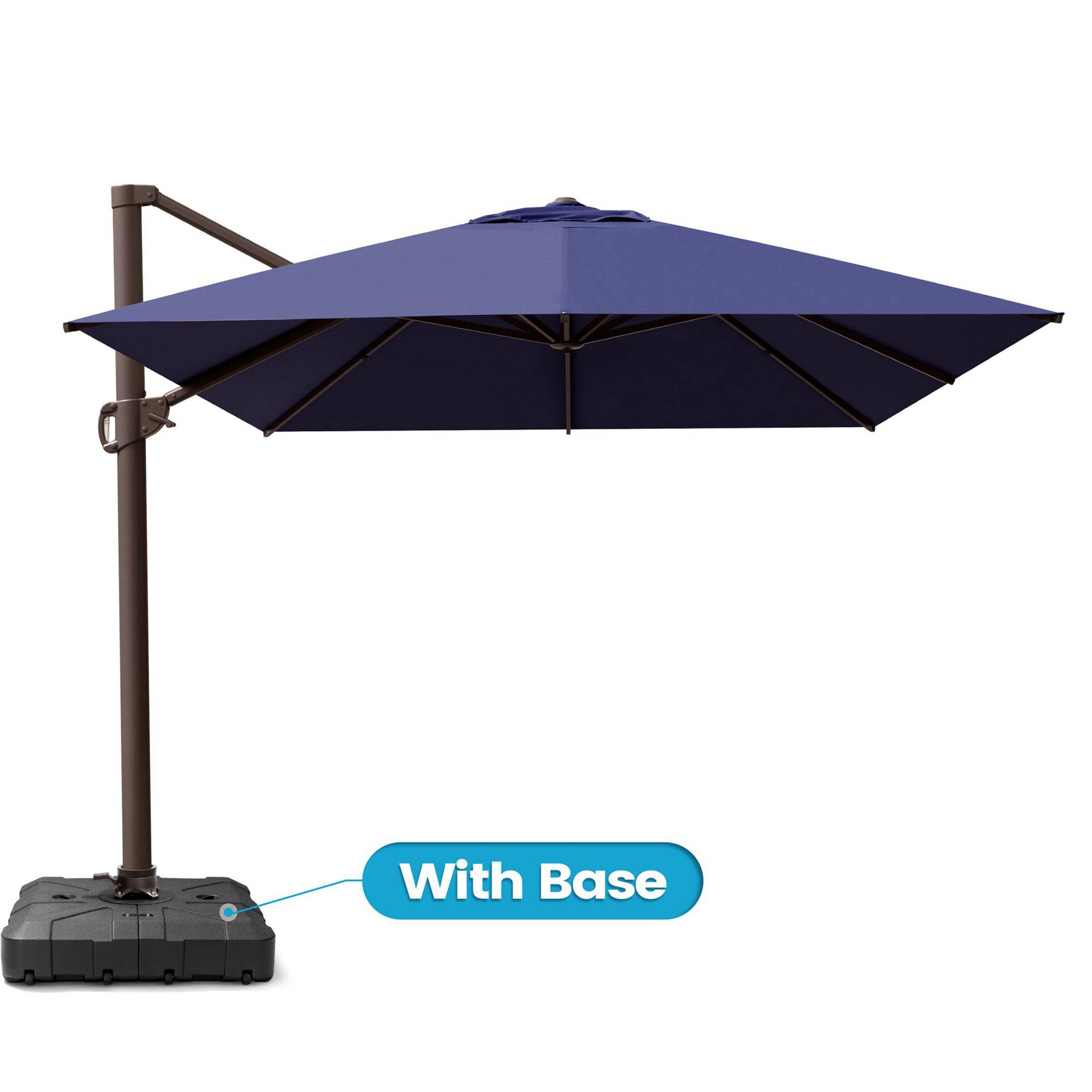 Crestlive Products - 10x13ft Aluminum Crank Cantilever Patio Umbrella with Base - Navy blue