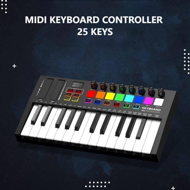 Keyboard Display Controller Homhougo 25 Key USB MIDI Keyboard Controller with 8 Pads & Knobs, OLED ...