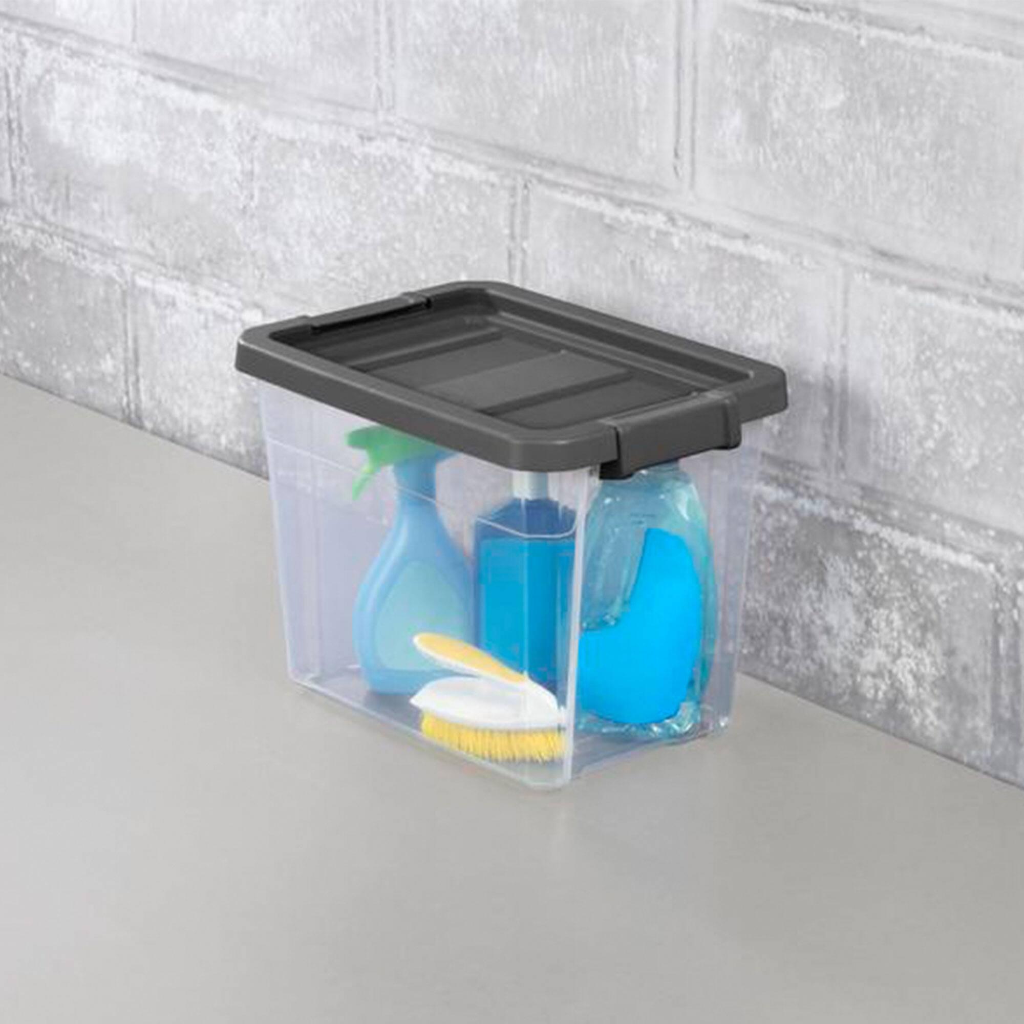 Alt View 3. Sterilite - Sterilite 30 Qt Clear Plastic Stackable Storage Bin with Grey Latch Lid, 6 Pack - Clear.