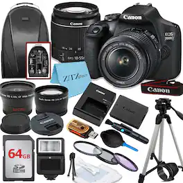 Canon - EOS 2000D / T7 DSLR Camera with 18-55 Lens + 64GB Card + Flash + ZeeTech Bundle (International Version) - Black