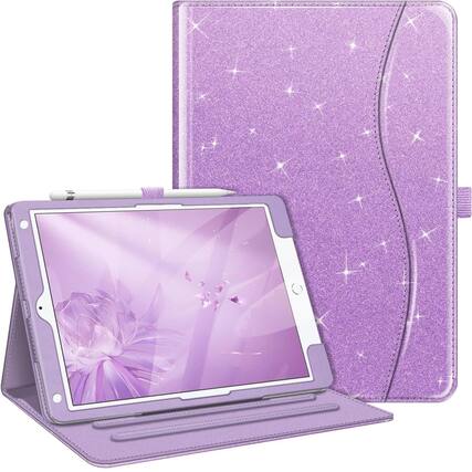 Front. Kitcheniva - Protective Stand Case For iPad 9th 8th 7th Generation 10.2 Inch With Pocket Holder Glittering Purple - Glittering Purple.